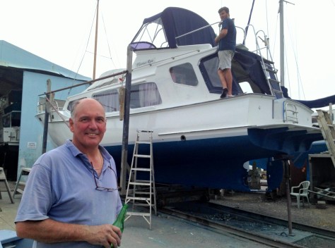 Geoff with his boat, Florence Rose on the slip looking very sharp. Son Ben on the back of Flo Ro