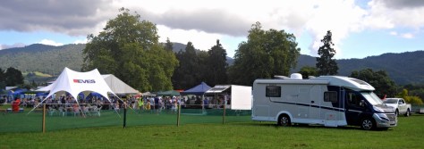 Rafe in front of the the park. Although we could have stayed there, we moved later over to the edge of the park closer to other Motorhomes.
