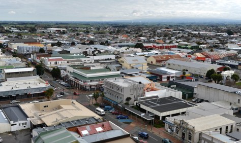 The Main Street of Hawera with the base of Mt Taranaki on the right.