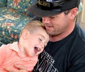 Son Andrew with grandson Liam during Christmas lunch