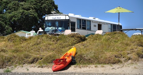 Derek and Judy's bus Eagle Rock further along the beachfront