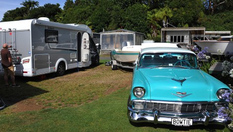 Rafe with Tim and Pams Chev and boat on behind.