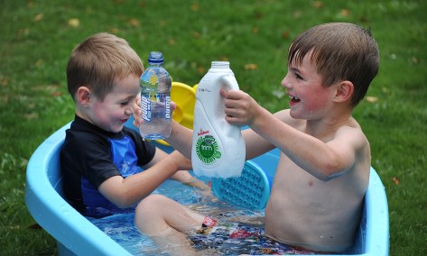 The boys having fun in the water